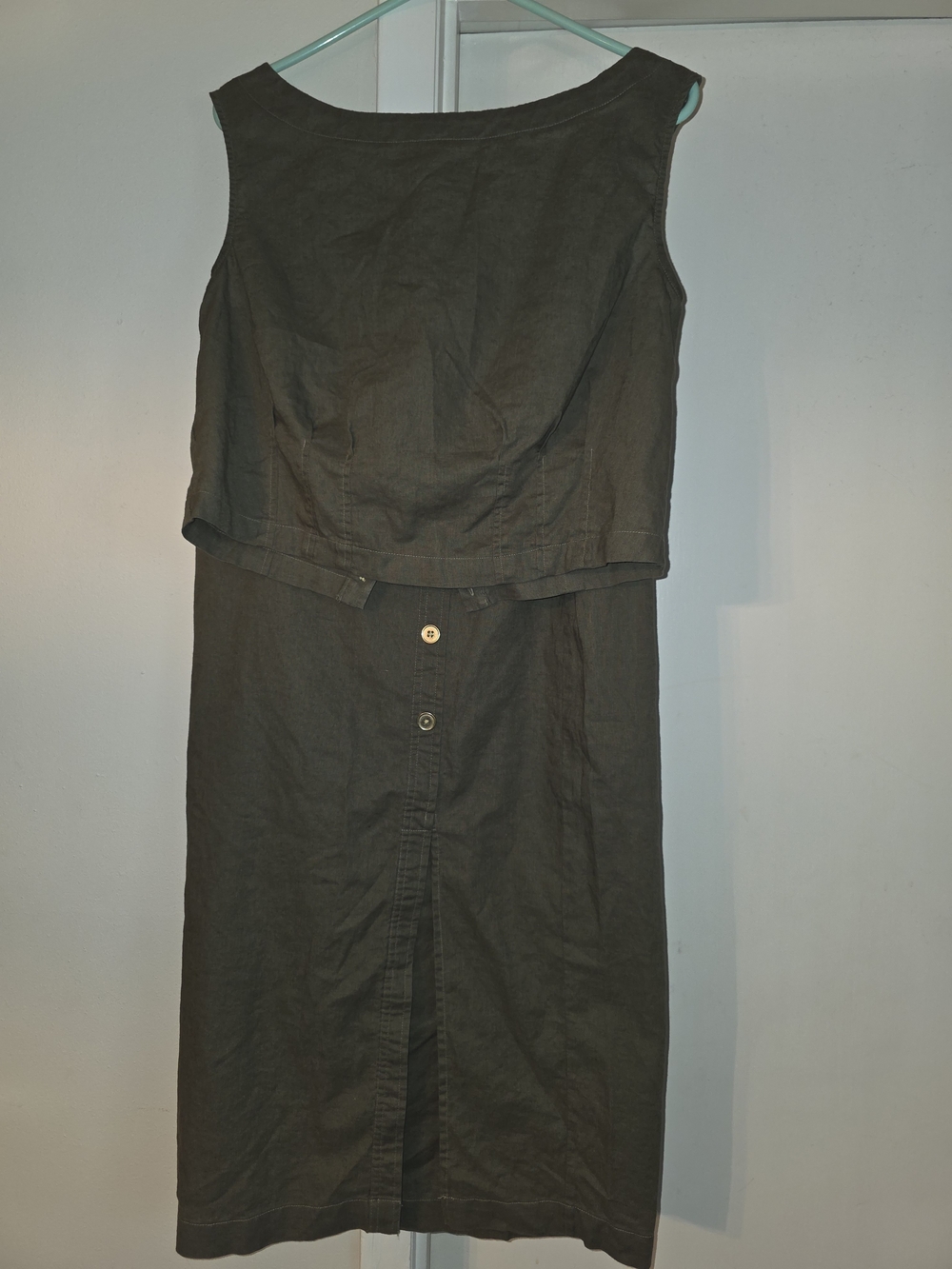 LOFT Olive Green Sleeveless Button-Back Midi Dress
